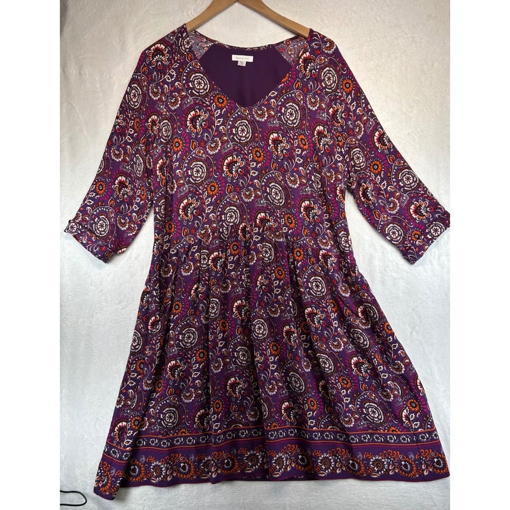 Garnet Hill Boho Chic Paisley V-Neck Midi Dress 12 Cottagecore Whimsigoth Artsy